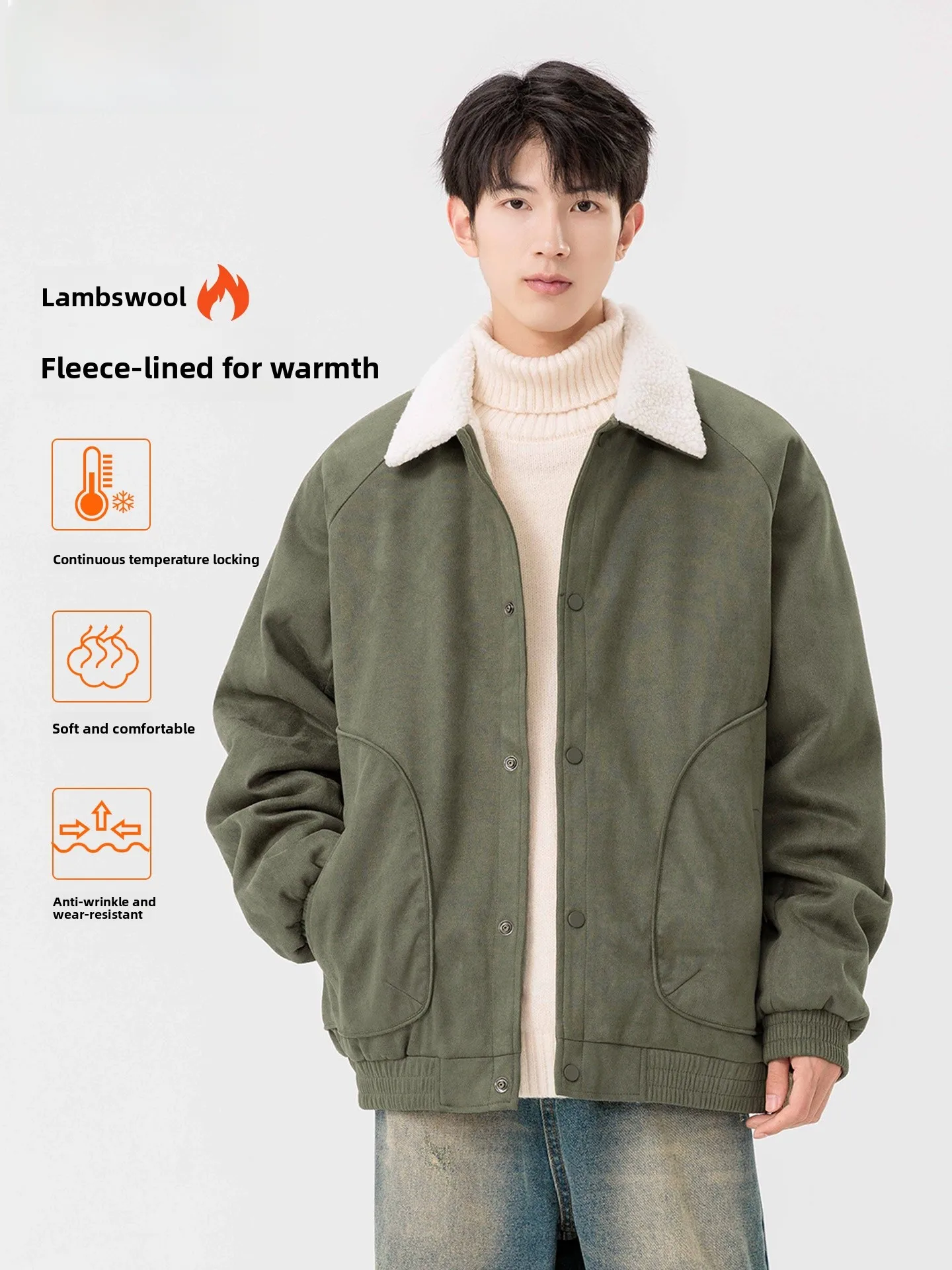 

Мужская зимняя куртка из меха ягненка в стиле ретро, новое теплое повседневное рабочее хлопковое пальто, свободные джинсы с подкладкой на талии