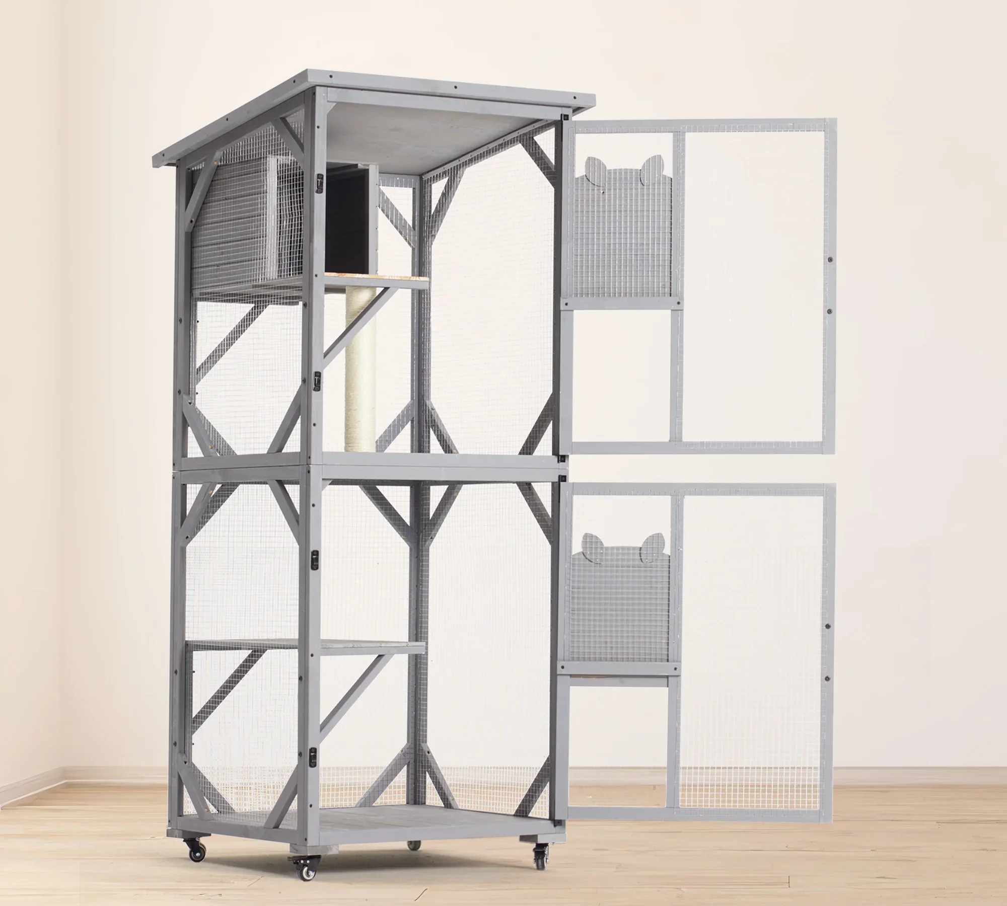 a forCat House Catio Outdoor Enclosure With Waterproof Roof,71'' Cat House & Condos On Wheels Cat Window Box