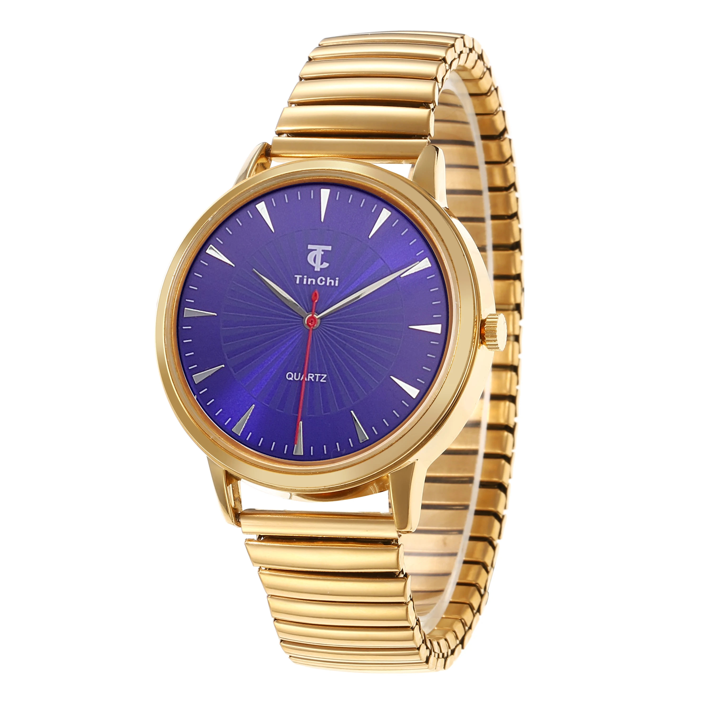 42mm Large Steel Case Expandable Bracelet Quartz Watch Unisex Wristwatch with Extensible Stainless Steel Strap