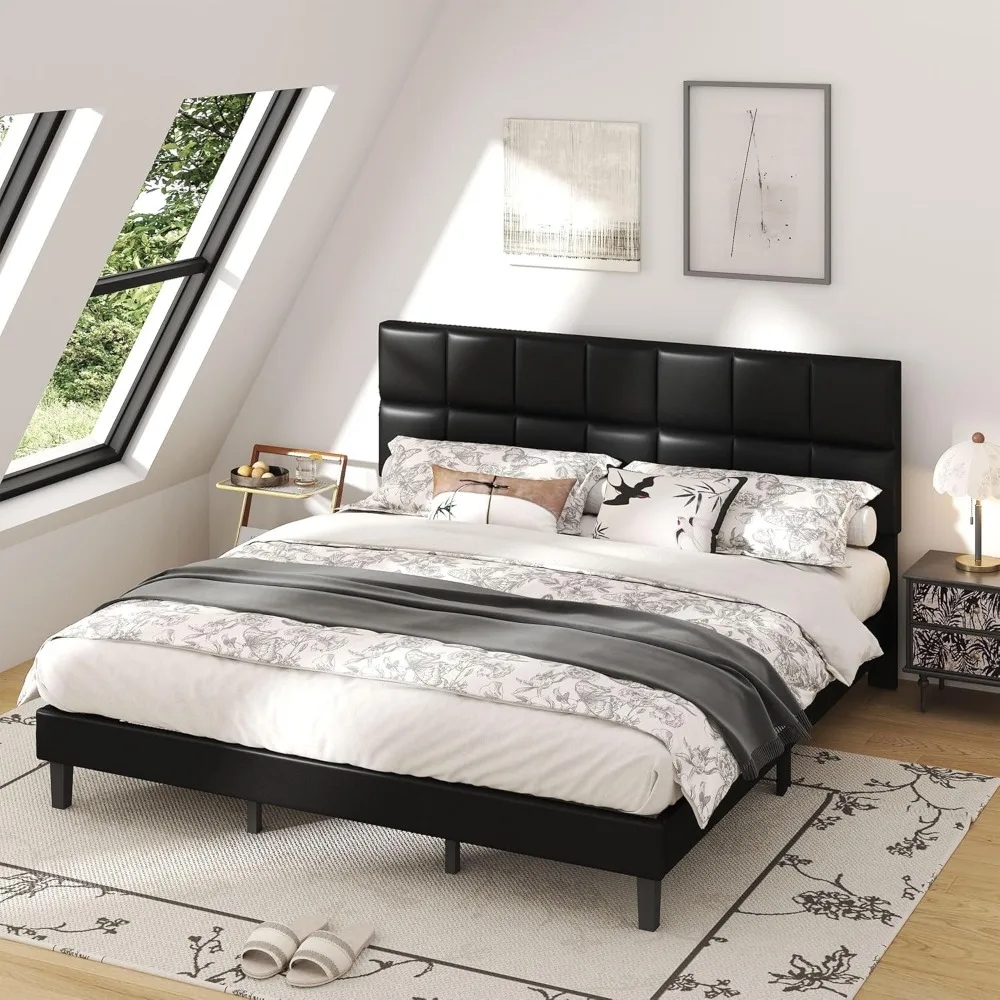 

SUNLEI Platform Bed Frame King Size, Tufted King Bedframe with Leather Upholstered Headboards, No Box Spring Needed, Easy Assemb