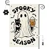 Halloween Ghost Garden Flag Double Sided 12.5 x 18 Inch, Spooky Season Pumpkin Black Cat Coffee Cup Burlap Welcome Small Yar cci