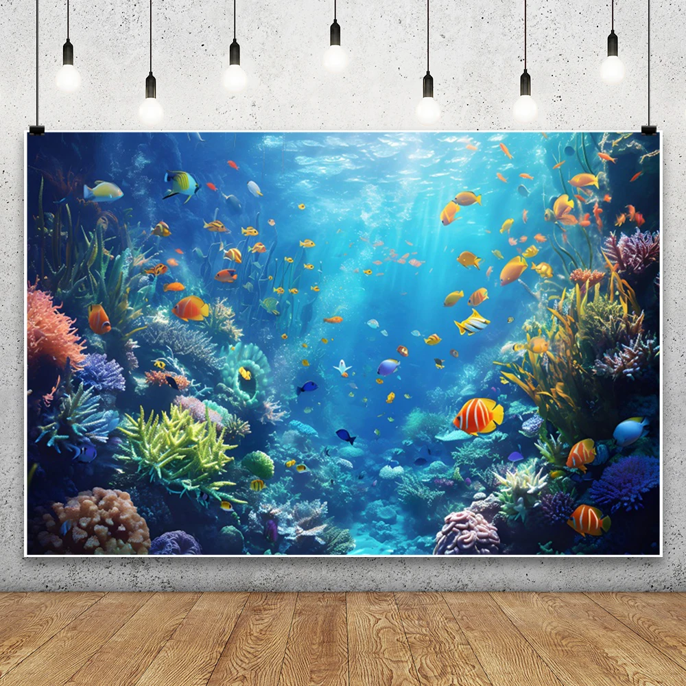 Summer Underwater World Photography Background Coral Fish Seaweed Sunshine Backdrop Children'S Birthday Decorations Photozone