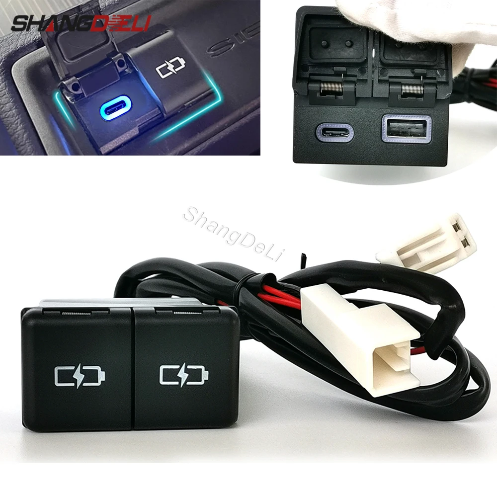 12V/24V Car Charger Socket Dual USB Type-C PD Charging Outlet Power Adapter For Toyota Camry Avalon Highlander Levin RAV4