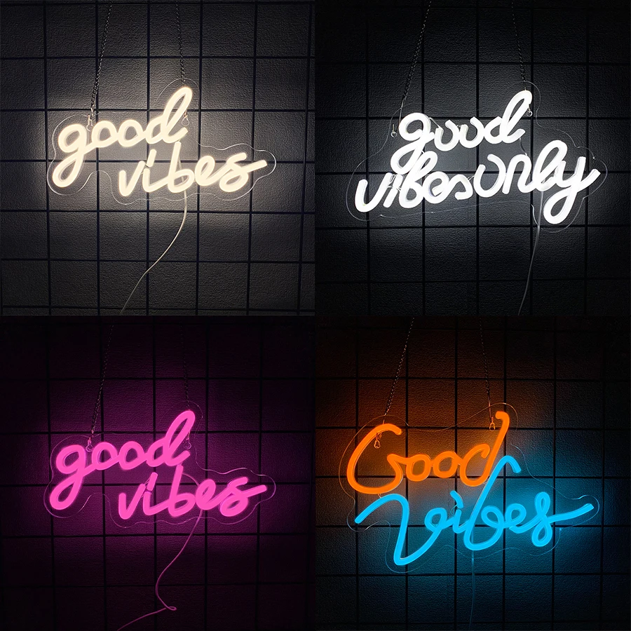 Good Vibes Neon Sign For Wall Decor,Light Up Sign For Bedroom,Living Room,Wedding,Engagement Party,Holiday Gift For Friends