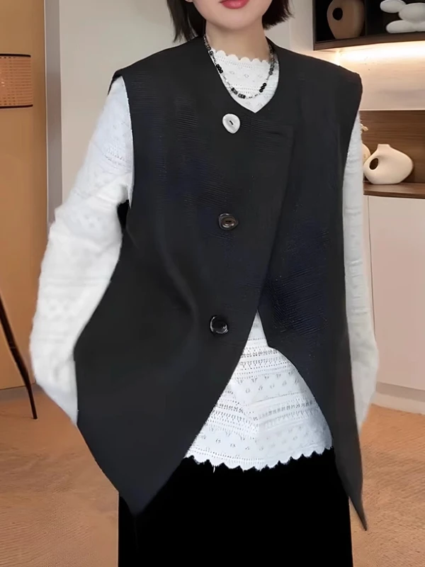 

Повседневный черный жилет для женщин больших размеров, свободного кроя, для коррекции фигуры, осенне-зимний, больших размеров, для полных женщин, скрывающий недостатки фигуры, стройнящий эффект