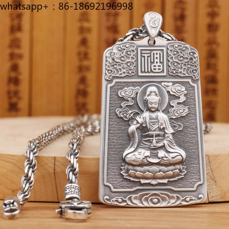 Clean Bottle Guanyin Pendant 999 Sterling Silver Men's Solid Personality Trendy Men's Foot Silver Amulet Pendant Necklace
