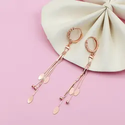 585 purple gold plated 14K rose gold long soft chain tassel earrings for women new classic charm wedding jewelry gift