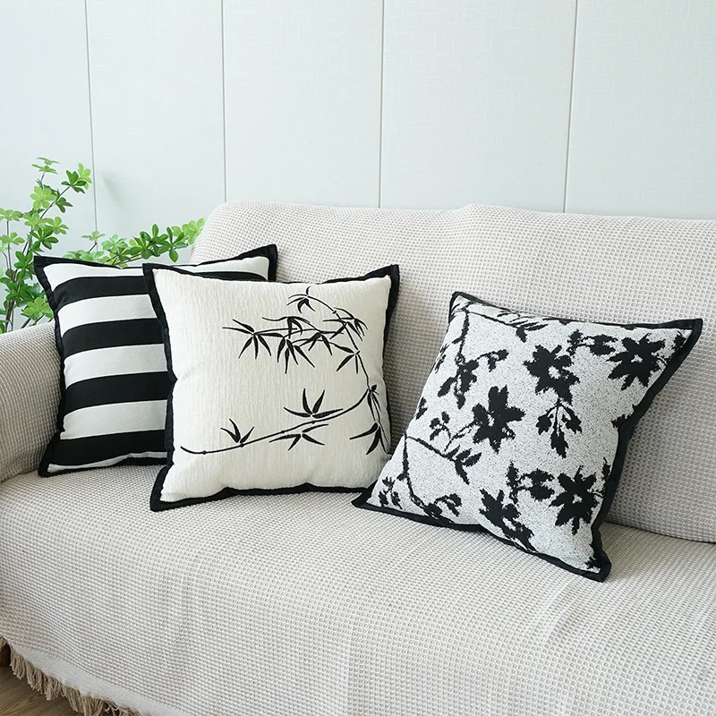 

45X45CM French Throw Pillow Cover Modern Black White Stamping Waist Cushion Cover Decor Home Decorative Pillowcase