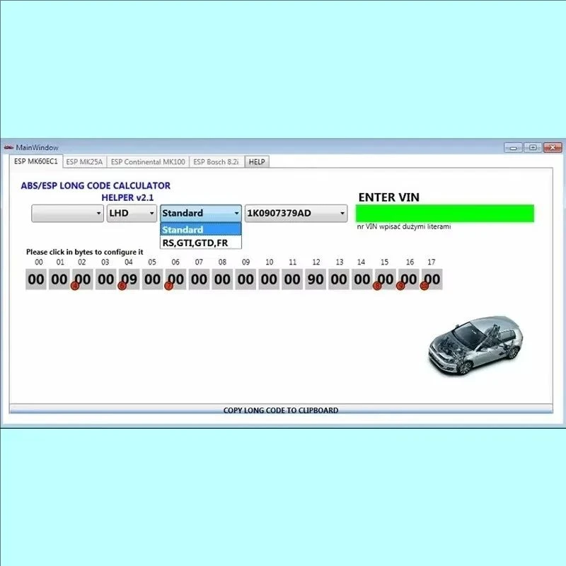 ABS ESP Long Code Calculator for Bosch ESP units Changes to Adaptations and Codes VAG VCDS VIN number Suports over 20 Cars