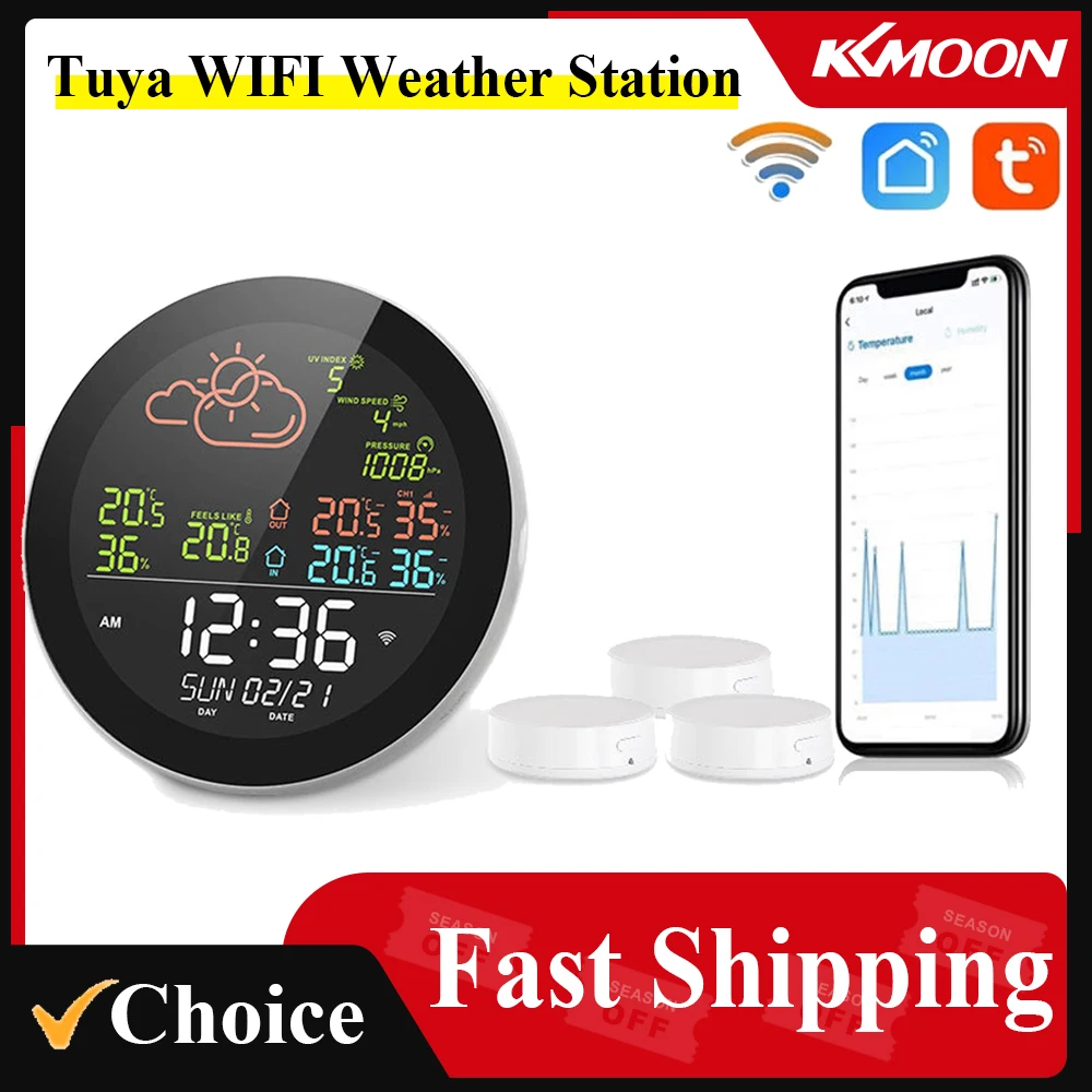 Tuya WIFI Weather Station Table Clock Multifunctional Thermometer Hygrometer Outdoor Indoor Temperature Tester Weather Forecast