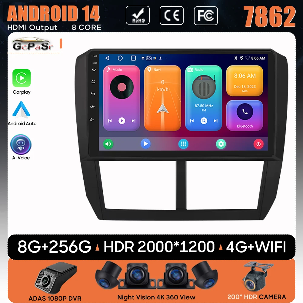 

Car Radio For Subaru Forester 3 SH 2007-2013 For Impreza GH GE Navigation GPS Android Auto Carplay Multimedia Player 4G No 2din