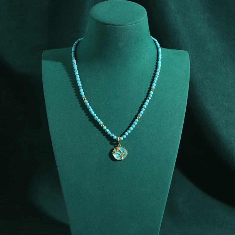 4mm Bohemia Vintage Beads Necklace Jewelry Round Blue Pendants Chain Stone For Woman Luxury Designer Wedding Accessories Bridal