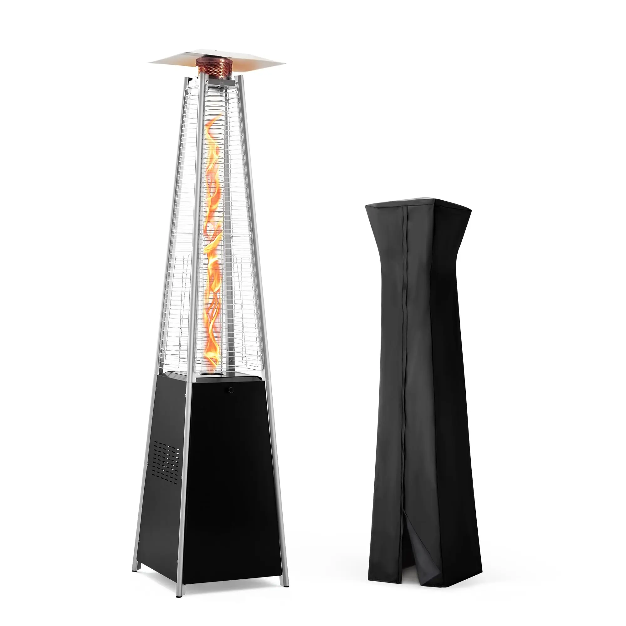 48,000 BTU Flame Pyramid Pool Heater With Cover, Triple Safety Protection Portable Patio Heater with Patio Cover, Warm