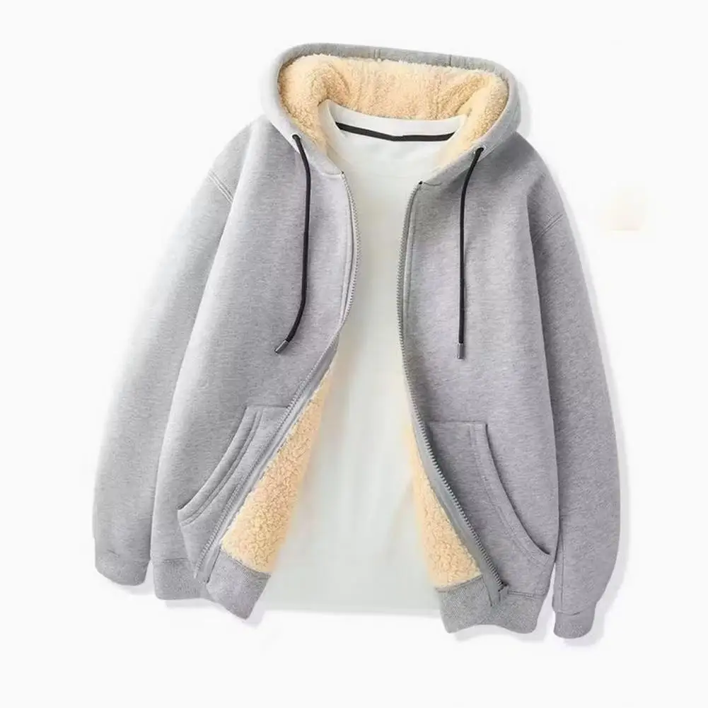 Men\'s Hooded Fleece Jacket Winter Zipper Closure Warm Hoodie Casual Zip-up Plain Sweatshirt Coat For Autumn Winter 남성 스웨터