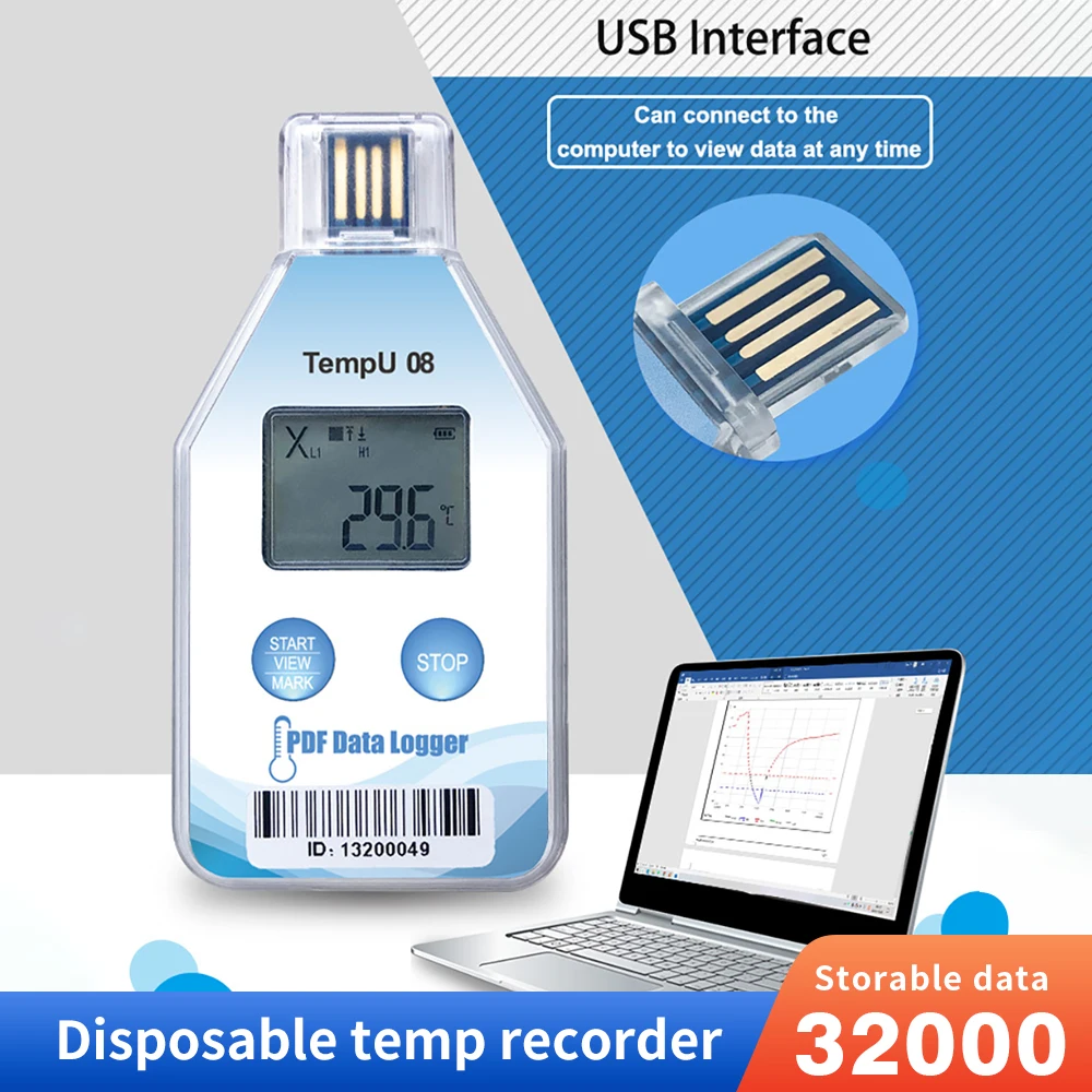 High Precision 32000 Points USB Temperature Data Logger Alarm Thermometer Recorder Tester Report PDF for Refrigerated Cold Chain