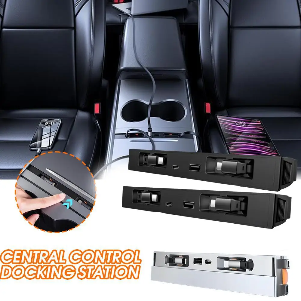 

2025 Central Control Docking Station With Telescopic Rope for Tesla Y Highland Juniper Hub Supports Laptop Smartpho T3H8