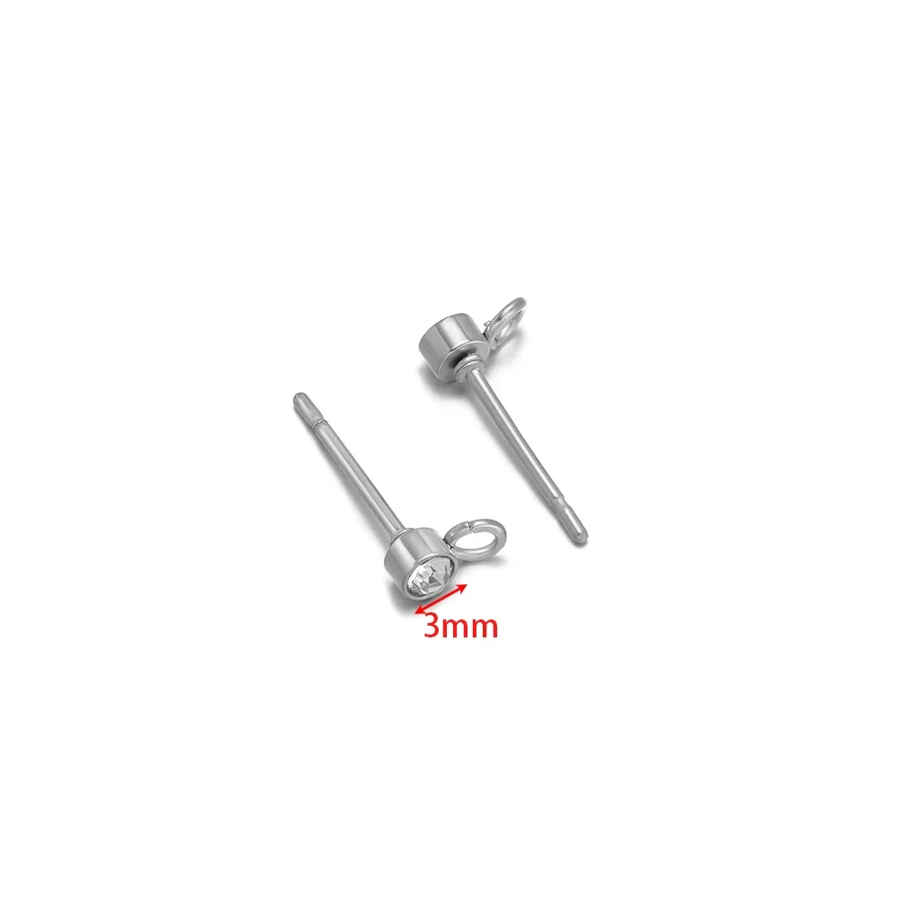 20 Stück Edelstahl Gold Farbe Zirkon Ohrstecker Post mit Haken für DIY Ohrringherstellung Schmuckzubehör Großhandel 3/4/5/6 mm