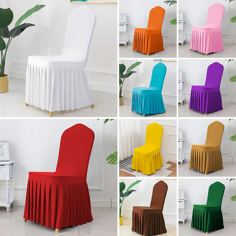 Wedding Chair Cover Party Decoration Spandex With Skirt Pleated Use Elastic Stretch Dining Luxury Birthday Hotel Banquet