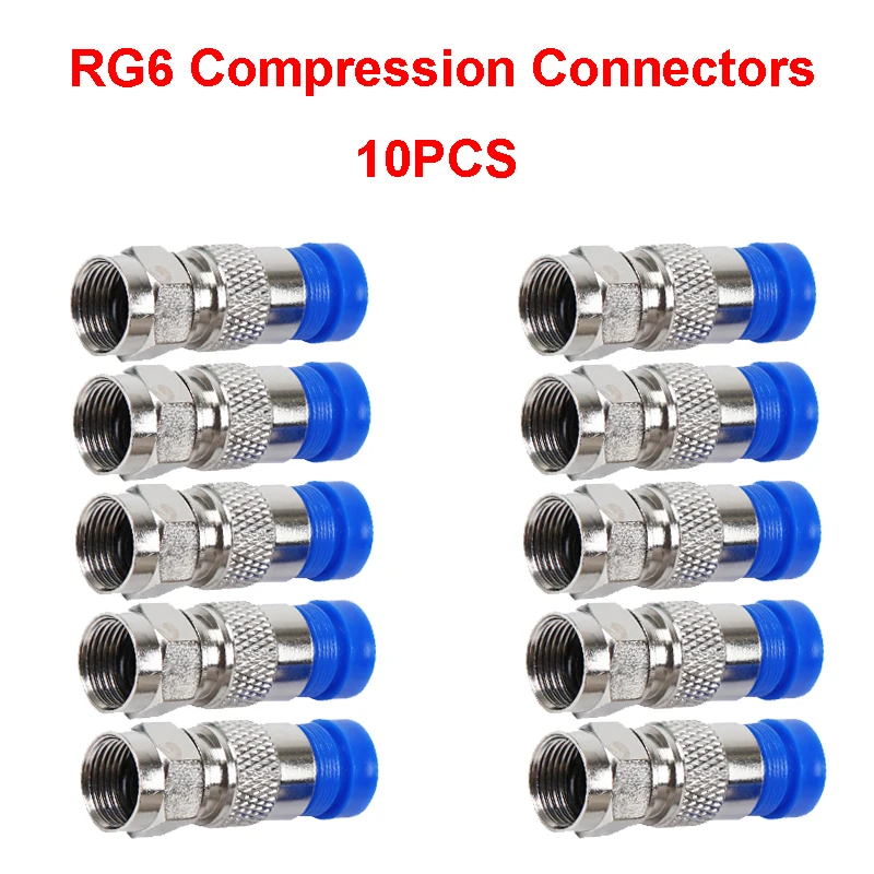 10Pcs RG6 Compression Connectors Waterproof Connection F Compression Connector Coax Cable Coaxial Compression Tool