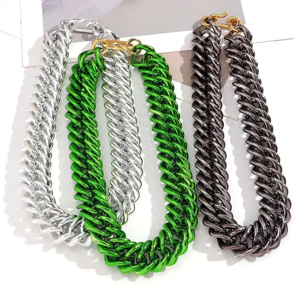 Trendy Acrylic Metal Color Chunk Chains Necklace Hiphop Geometric Link Chain Collar Necklace 2026 Fashion Jewelry Gifts