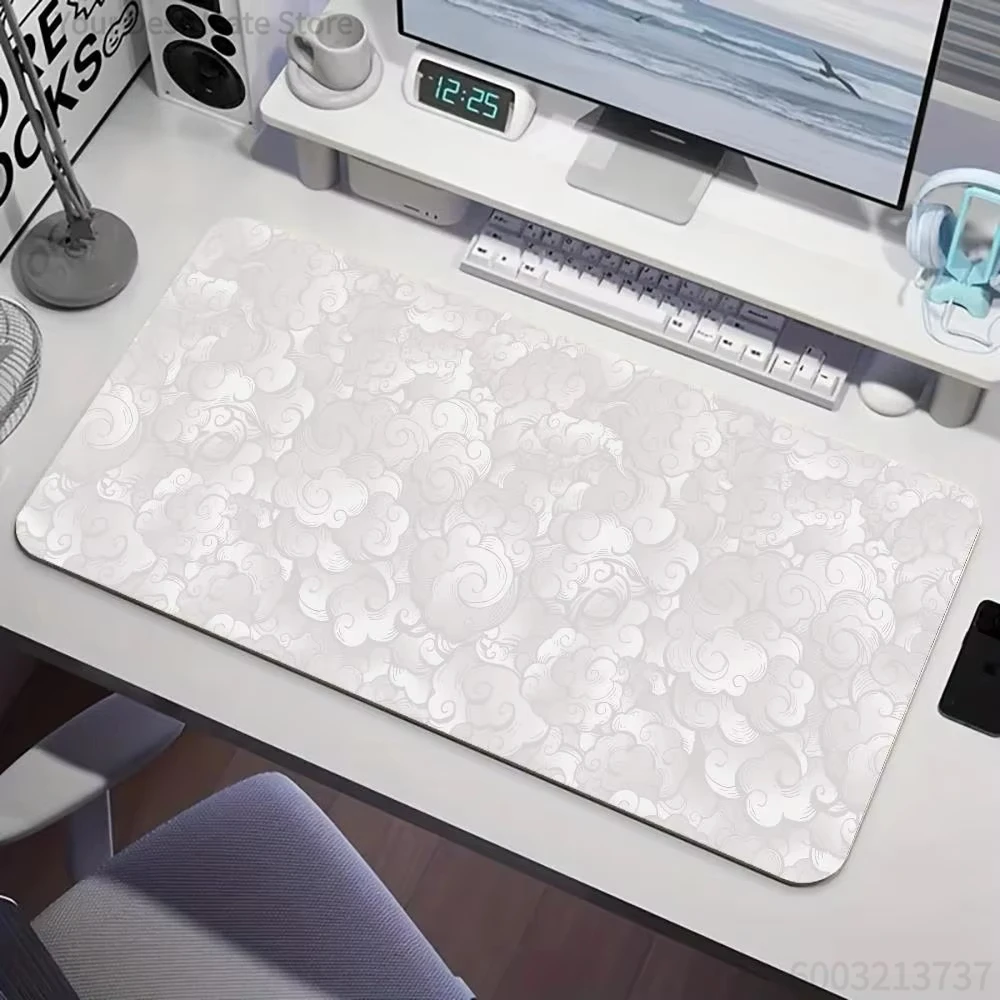 

White Chinese Cloud Pattern Gaming Mouse Pad Waterproof Non-slip Desk Mat