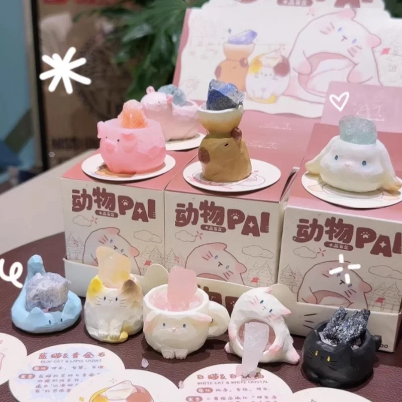 صندوق أعمى كريستالي من Animal Pal، زخرفة صغيرة أصلية مصنوعة يدويًا، هدية عصرية لعيد الميلاد، فاصوليا حجرية أصلية قابلة للجمع