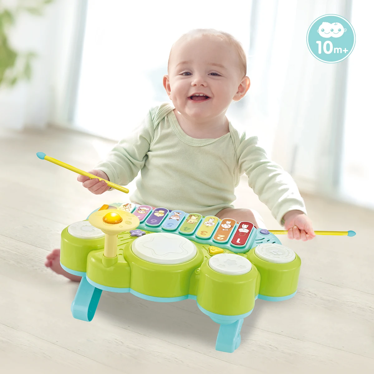 Strumenti musicali 3 in 1 Giocattoli Tastiera per pianoforte elettronico Xilofono Set di batteria Giocattoli per l'apprendimento Luci per bambine e bambini piccoli.