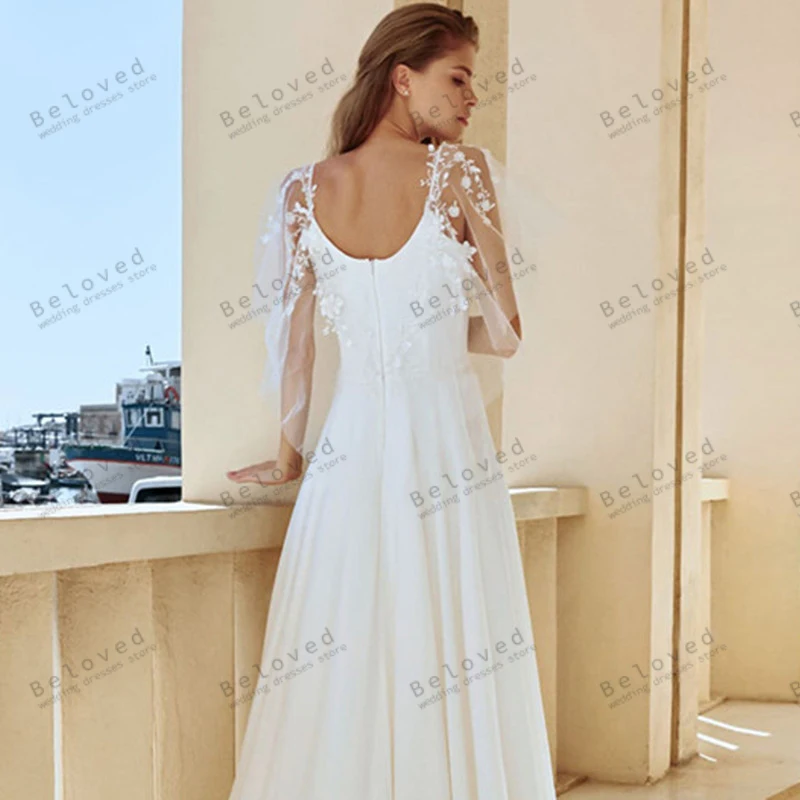 Vintage Wedding Dresses A-Line Satin Bridal Gowns Flare Tulle Sleeves Lace Appliques Floor Length Robes Vestidos De Novia 2024