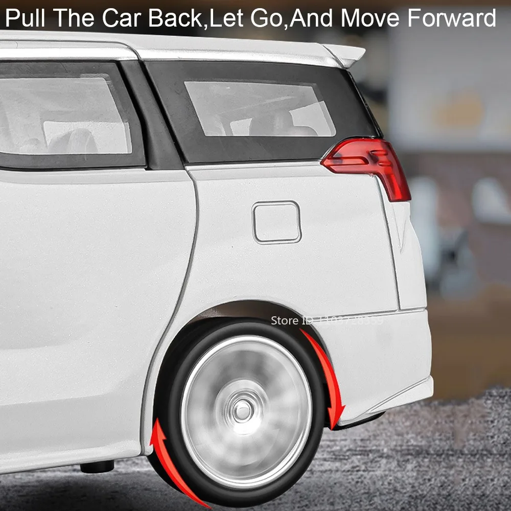 1:24 alphard vellfire modelo de carro brinquedos liga diecast miniatura mpv som luz portas abertas puxar para trás veículos de brinquedo para meninos presentes