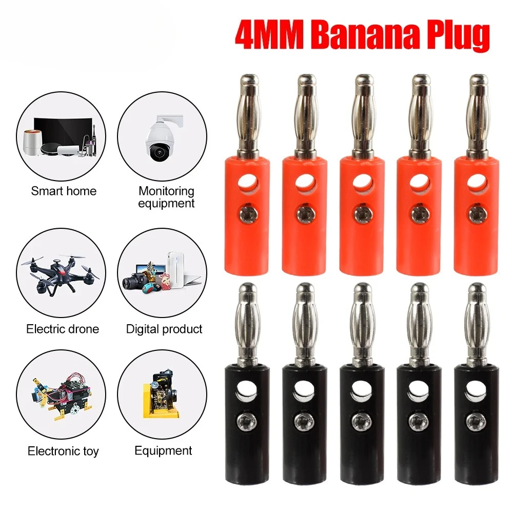10pcs Banana Speaker Plugs Silver 4mm Banana Plug Connector For Audio Video Speaker Cable Adapter Terminal