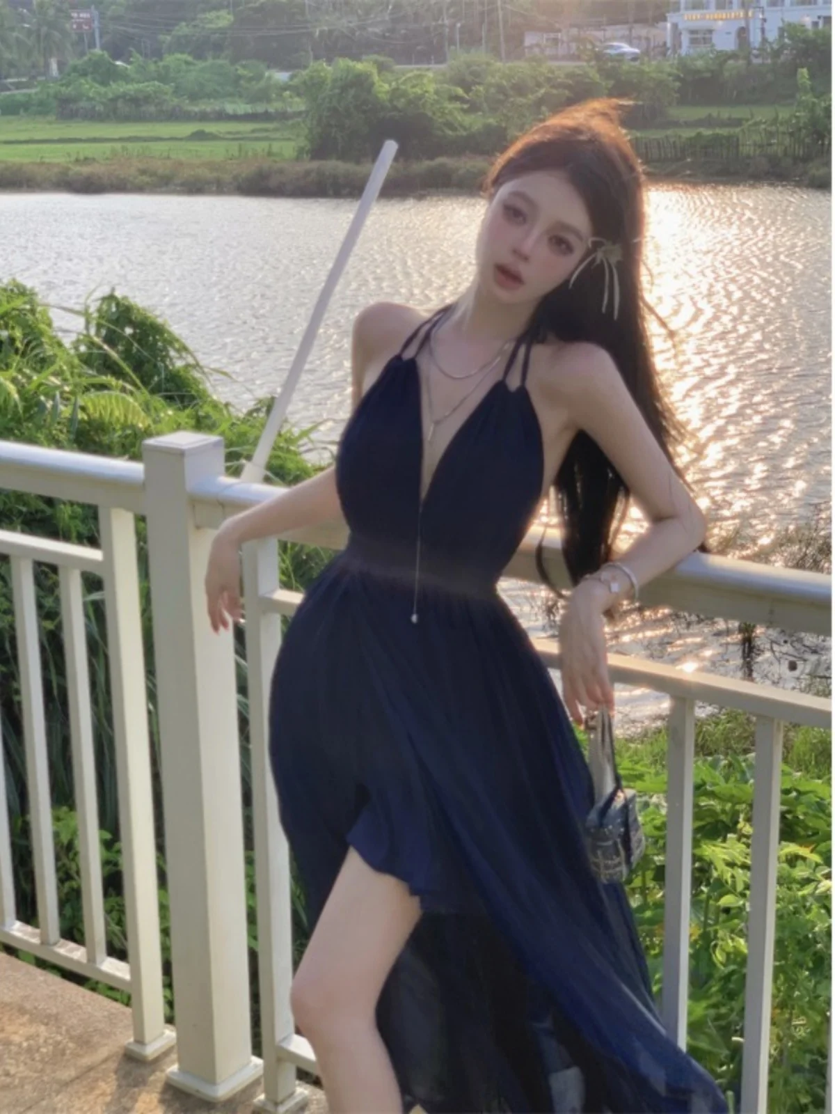 Deep V Ne Sexy Bal Split Dr Beach Vaion Beachwear Aosphere Abbigliamento da viaggio Appeso Ne Long Dr Summer