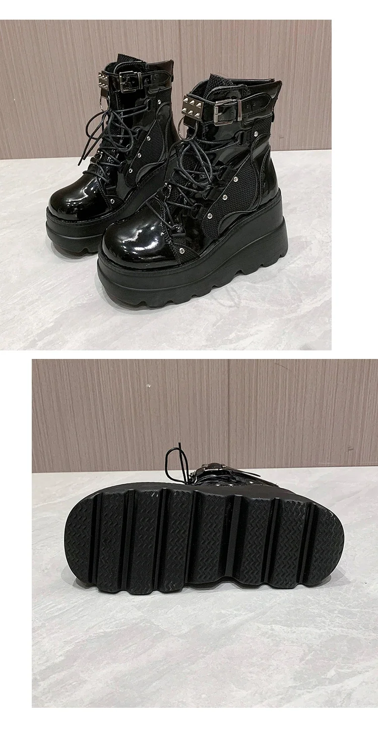 Damenstiefel 2024, Herbst-Damen-Stiefeletten, Plateau-Keile, hohe Absätze, kurze Stiefel, neues Modedesign, Reißverschluss, Cosplay-Schuhe der Frauen – Detail 24