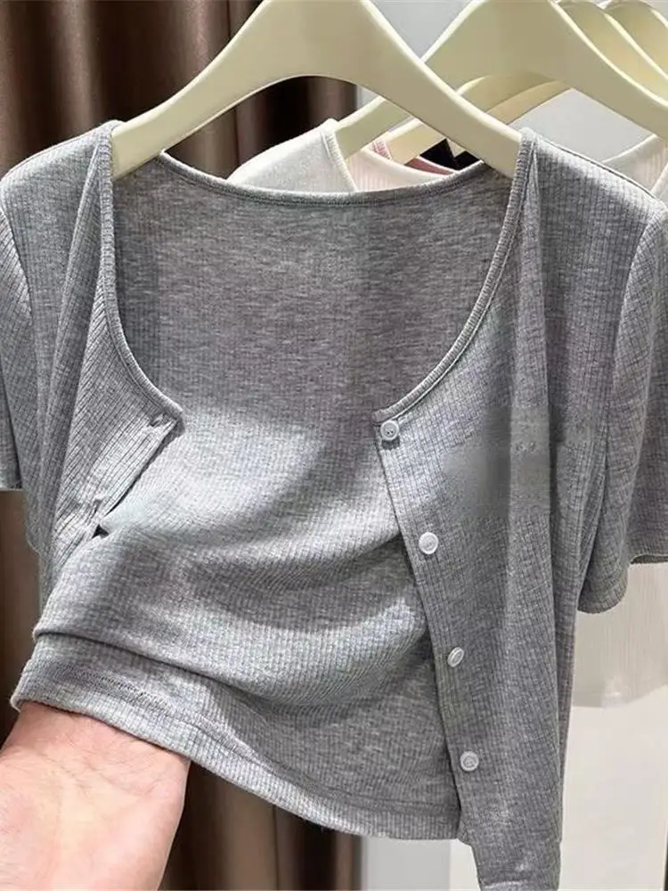 Women's Grey Sun Protection Ice Silk Knitted Cardigan Summer Outerwear Air Conditioned Room Lightweight Breathable Coat