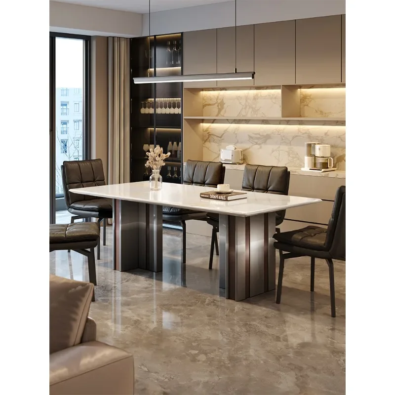 Luxury stone dining table high sense household rectangular luxury stone dining table luxury stone thickened edge