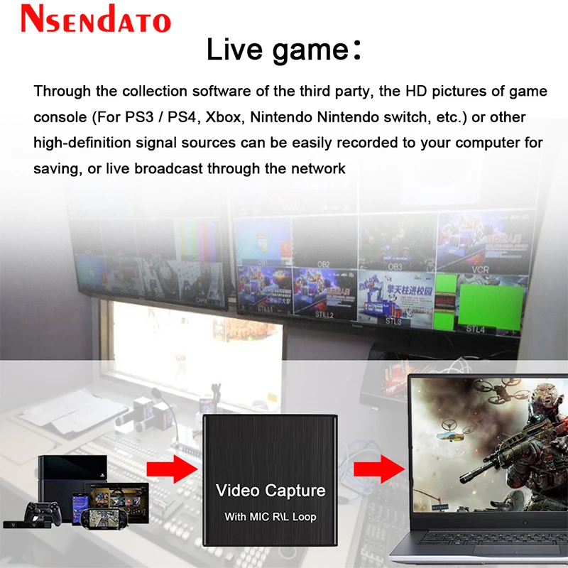 4K USB HDMIビデオキャプチャカード USB2.0 HDMIビデオグラバーカード マイク付き左右PS4ゲームカムコーダーカメラライブストリーミング録画用