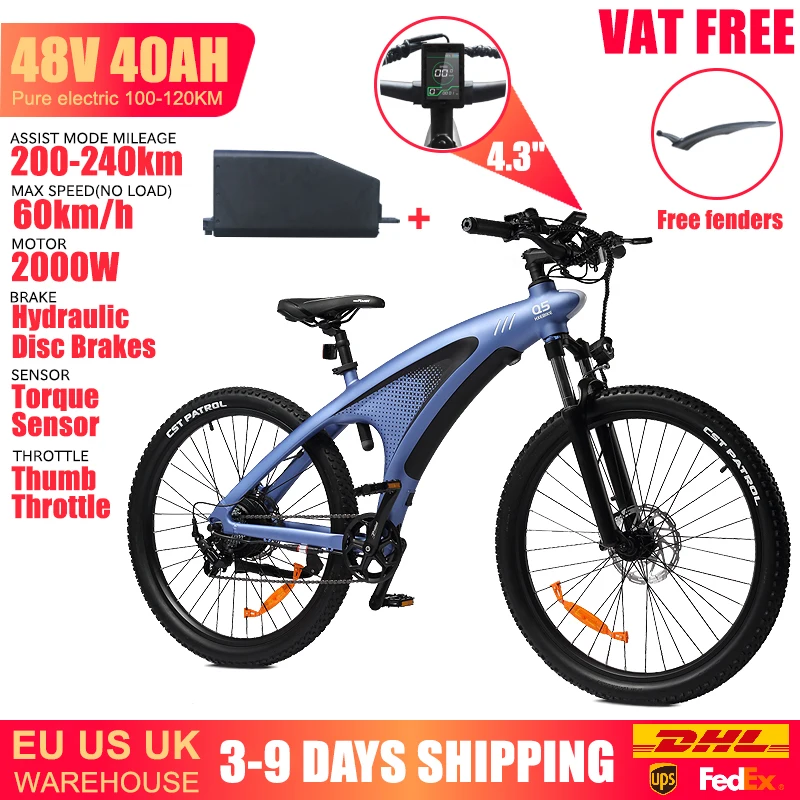 HUANCI Q5 2000W Electric Dirt Bike Off-Road Electric Bike 48V 20AH Electric Bicycle 60km/h 27.5*2.25" Ebike Adults Mountain Bike image 4