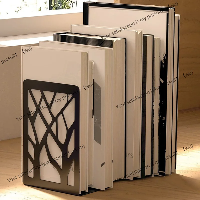 Hollow book stand L-shaped tree decorative wrought iron bookend desktop bookstand storage bookcase stationery baffle