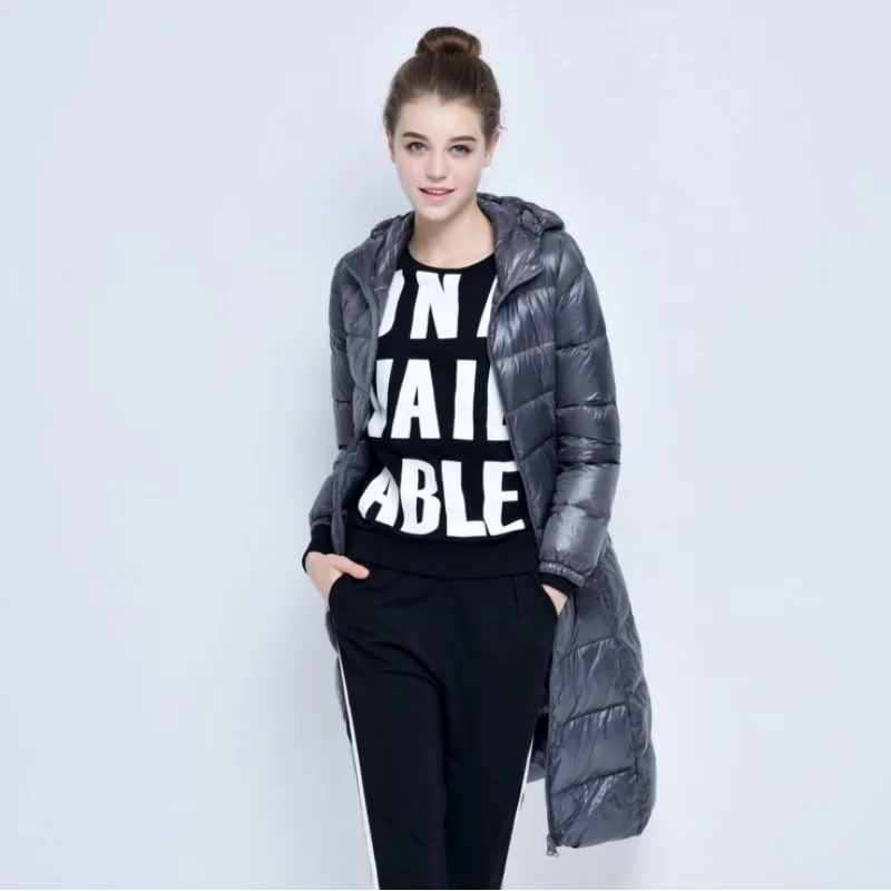 Autumn Winter X Long Down Coats Women Casual Warm White Duck Down Solid New Hooded Puffer Padded Jackets for Women Snow Coats