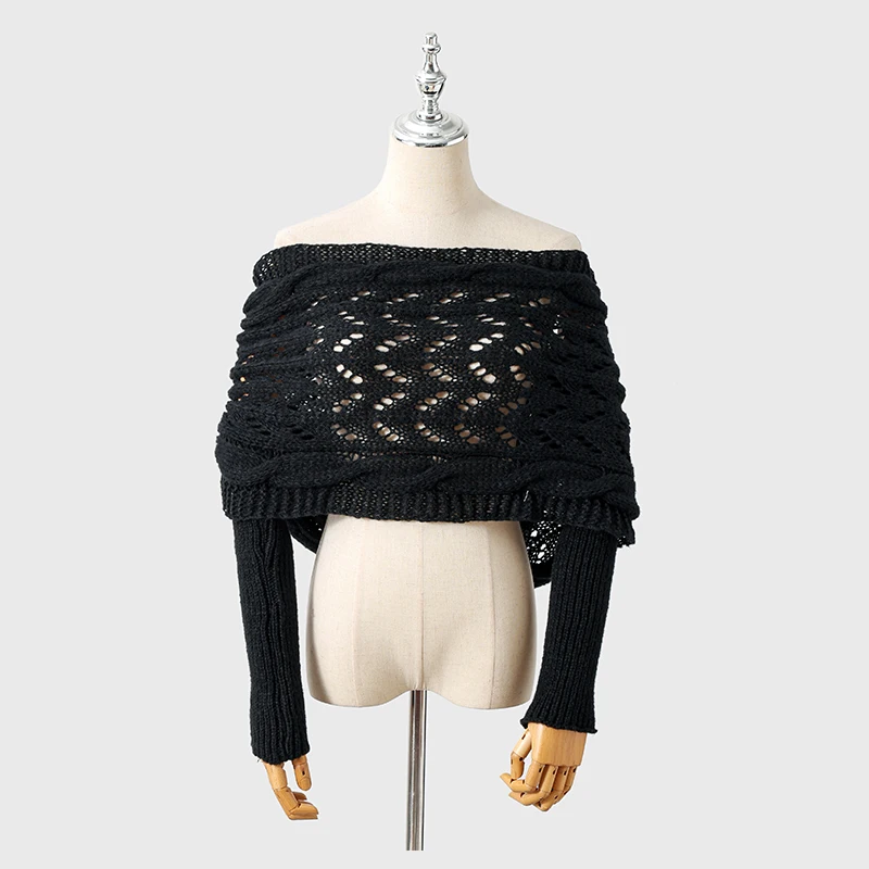 Multifunktionaler Schal mit Ärmeln für Damen, Herbst und Winter, winddicht, warm, Schal mit Ärmeln, einfarbig, gestrickt, Wickelschal – Detail 3