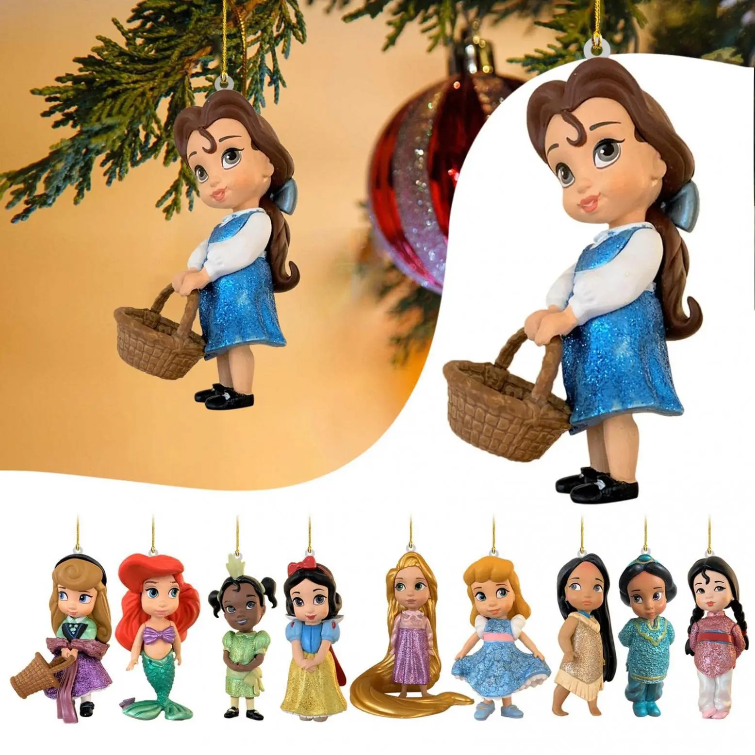 Disney Princess Sofia Christmas Pendants Cartoon Snow White Rapunzel Q Doll Xmas Tree Flat Hanging Ornament Festival Party Decor