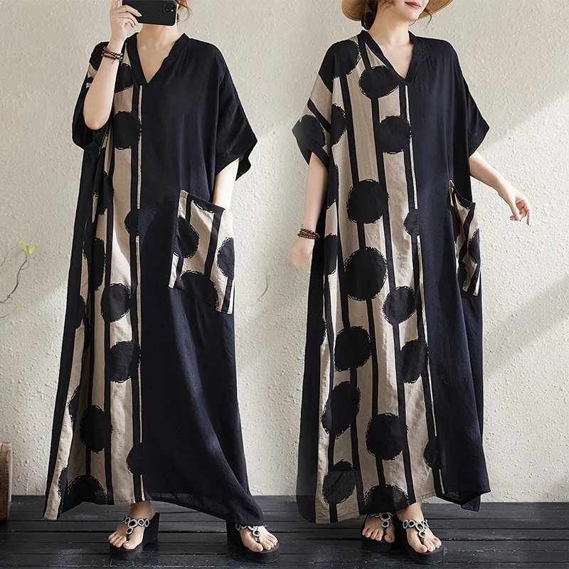 

Новые летние женские длинные хлопковые льняные туфли больших размеров V-Ne ort Sve Color Blo Dr с эффектом похудения, повседневные поездки на работу