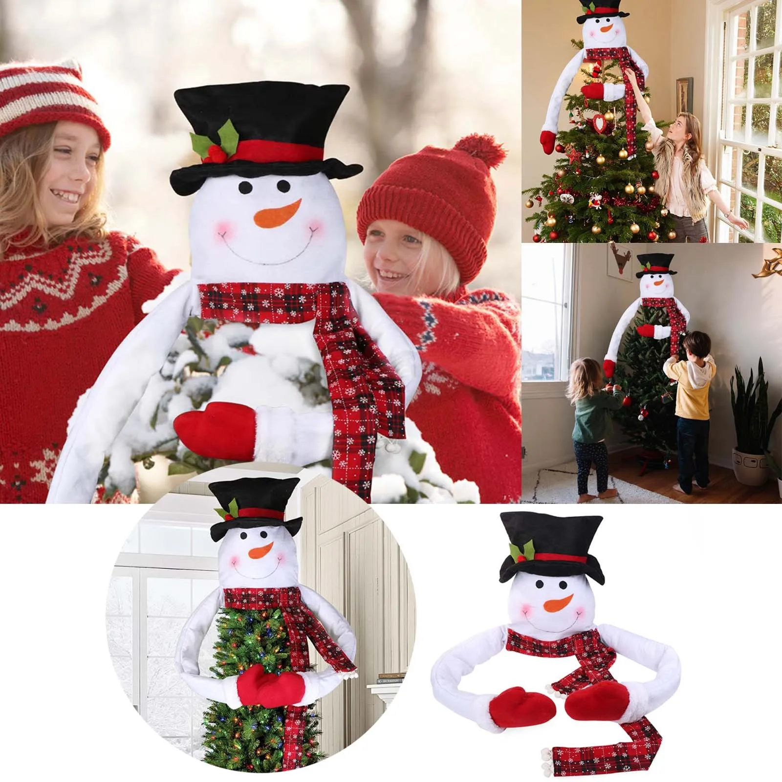 White Snowman Christmas Tree Topper With Hat And Articulated Arm For Christmas Tree Decoration Hug Snowman Christmas Tree Decor