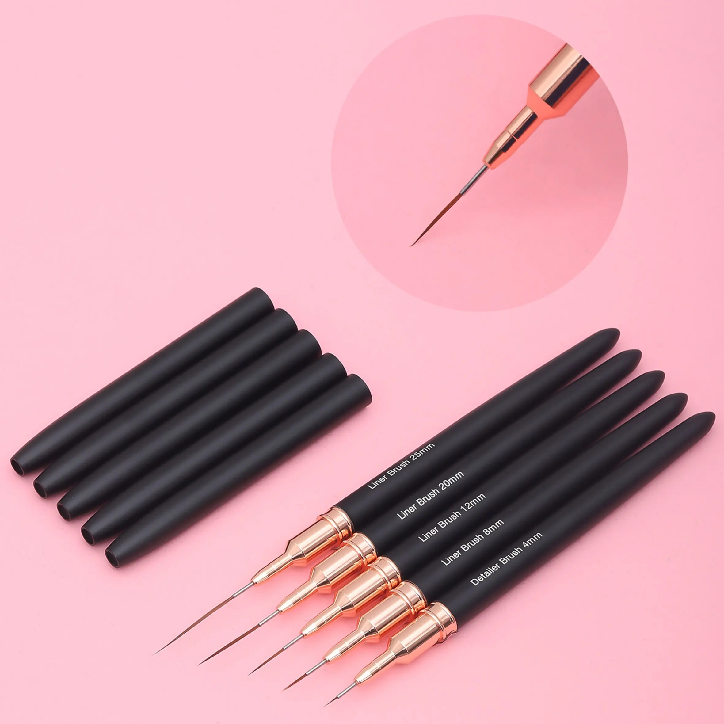 5pcs Black Nail Art Liner Brushes Set Detailer Striping Brush Flower Painting Drawing UV Gel Polish Painting Manicure Tools