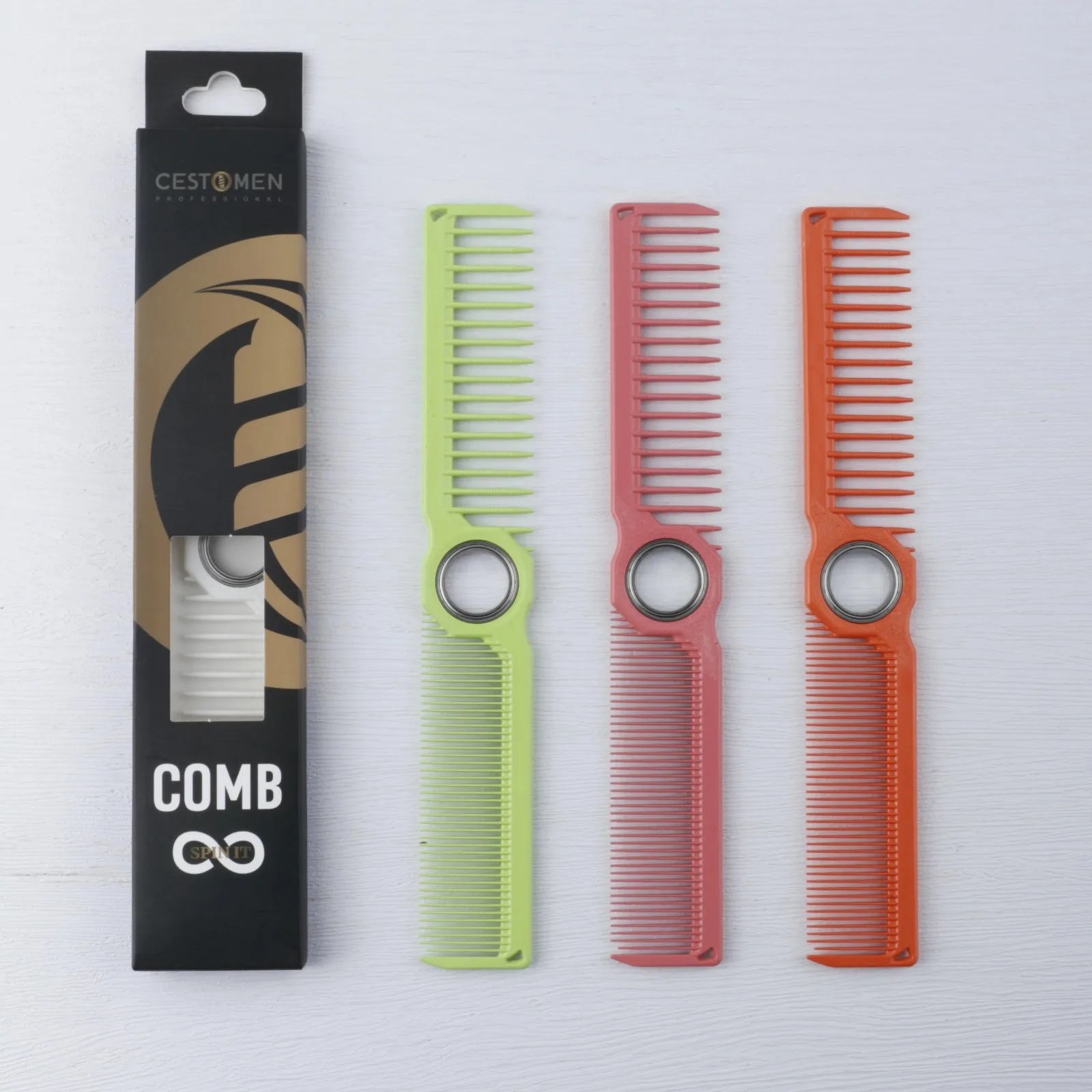 1 Stück Neuer Pro Fidget Spinning Barber Fade Haarschneidekamm für Männer und Frauen, Doppelseitiger Breit-Feinzahn-Friseurkamm, Styling-Werkzeug – Detail 19