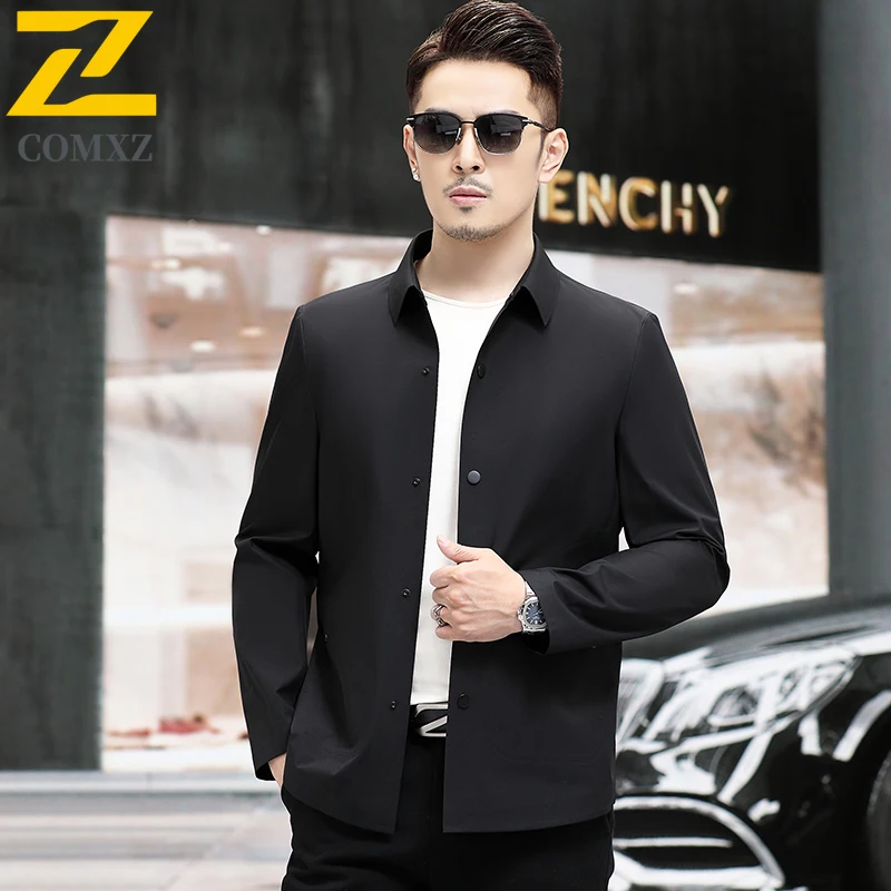 COMXZ Mens Jacket Trendy Solid Color Single Breasted Working Jackets Leisure Turndown Collar Autumn Business Lightweight Coat​