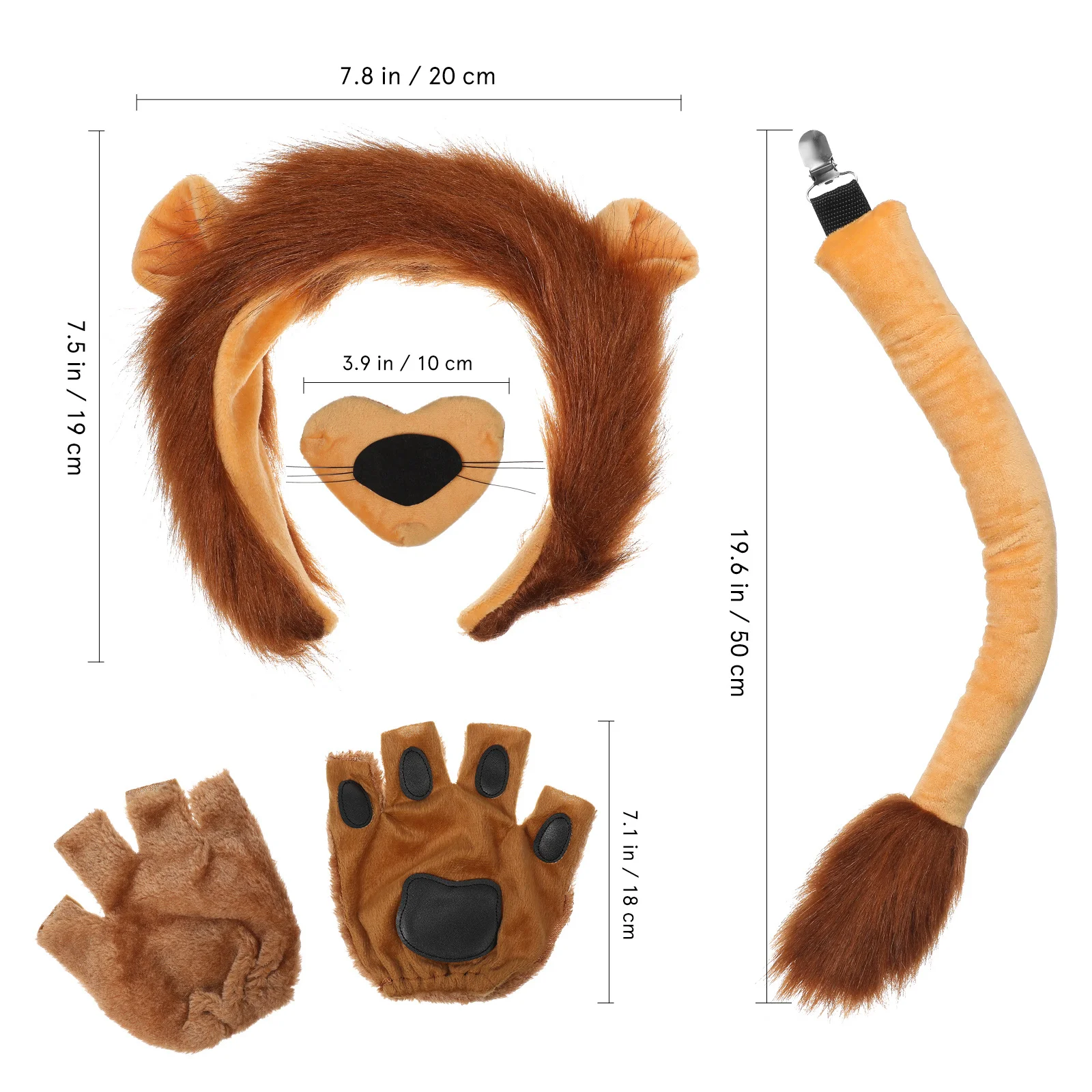 1 ensemble d'accessoires de Costume de Lion, Kit complet, bandeau, oreilles, nez, queue, pattes, gants pour Halloween, fête Cosplay animale, thème Jungle