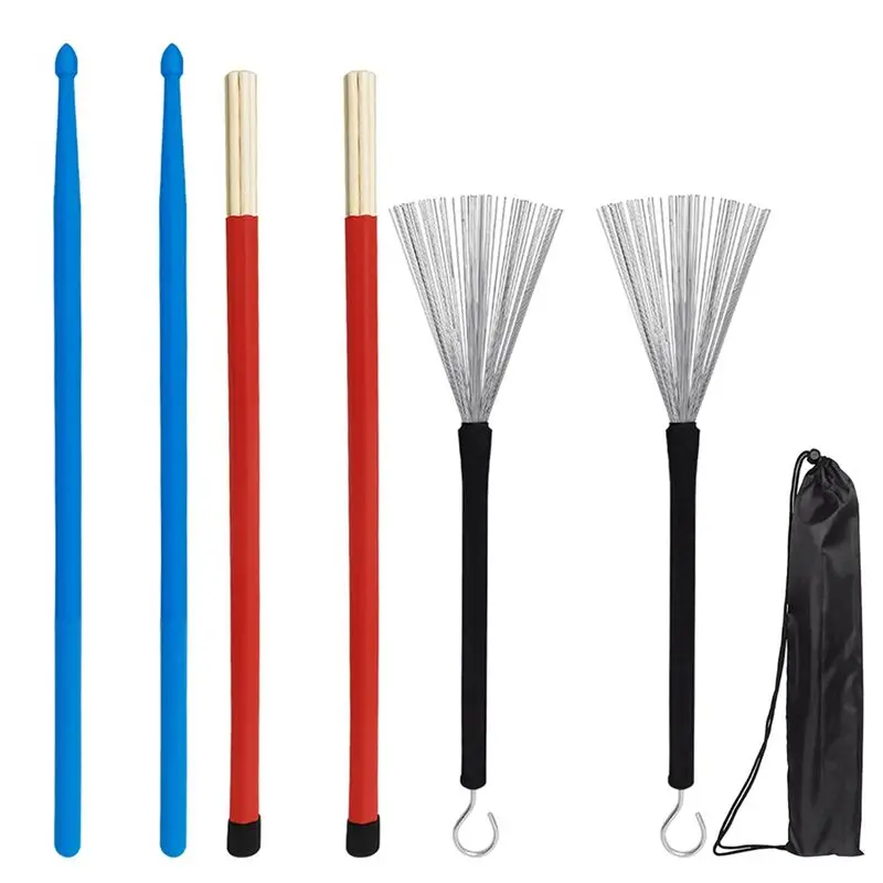[828 Sale] Drum Wire Brush Drum Brush+Nylon Drum Stick+Bundle Stick+Storage Bag Percussion Accessories Drum Stick Set