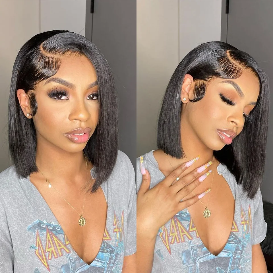 

Side Part Human Hair Wigs Straight Bob Wig Preplucked With Baby Hair Short Bob Lace Wigs Human Hair Wigs Remy Hair T Part Wigs