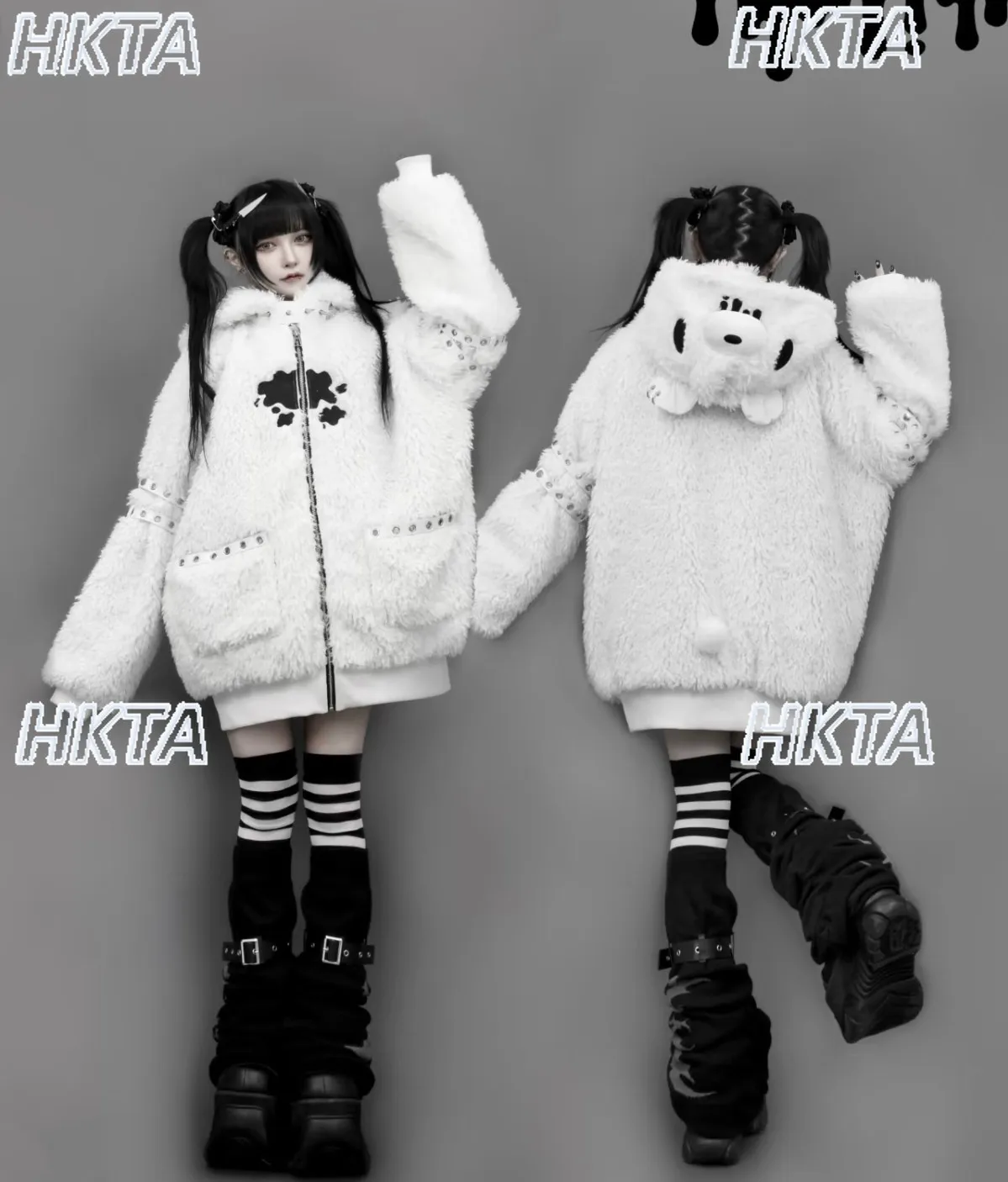 Japanese Soft Fluffy Fur Coat Women Winter Cute Cartoon Bear Subculture Y2K Sweet Cool Lamb Wool Thickened Warm Cotton Jacket