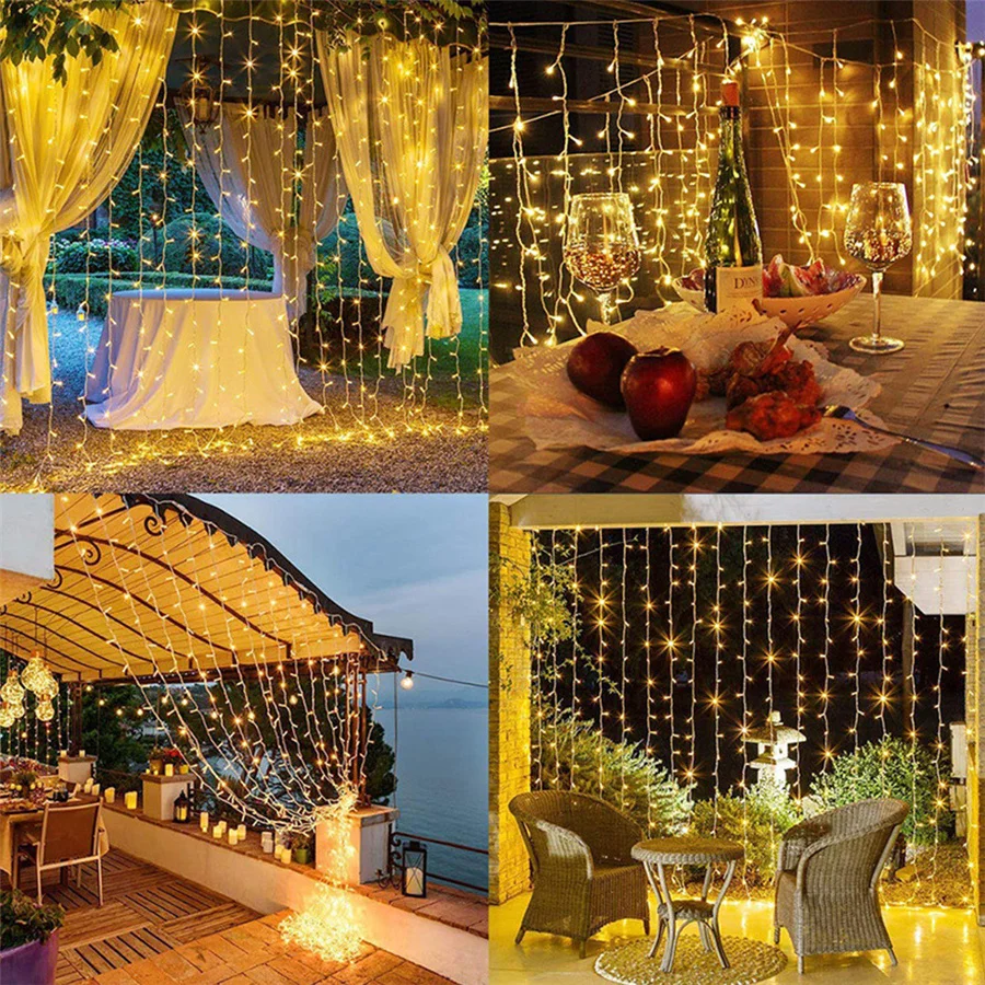 2024 Capodanno Decorazione natalizia Tenda Luci della stringa Outdoor 3X3M 300LED Luci da giardino fatate Ghirlanda per illuminazione natalizia